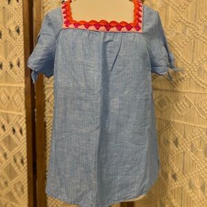 Linen Talbots Top with Embroidered Neckline